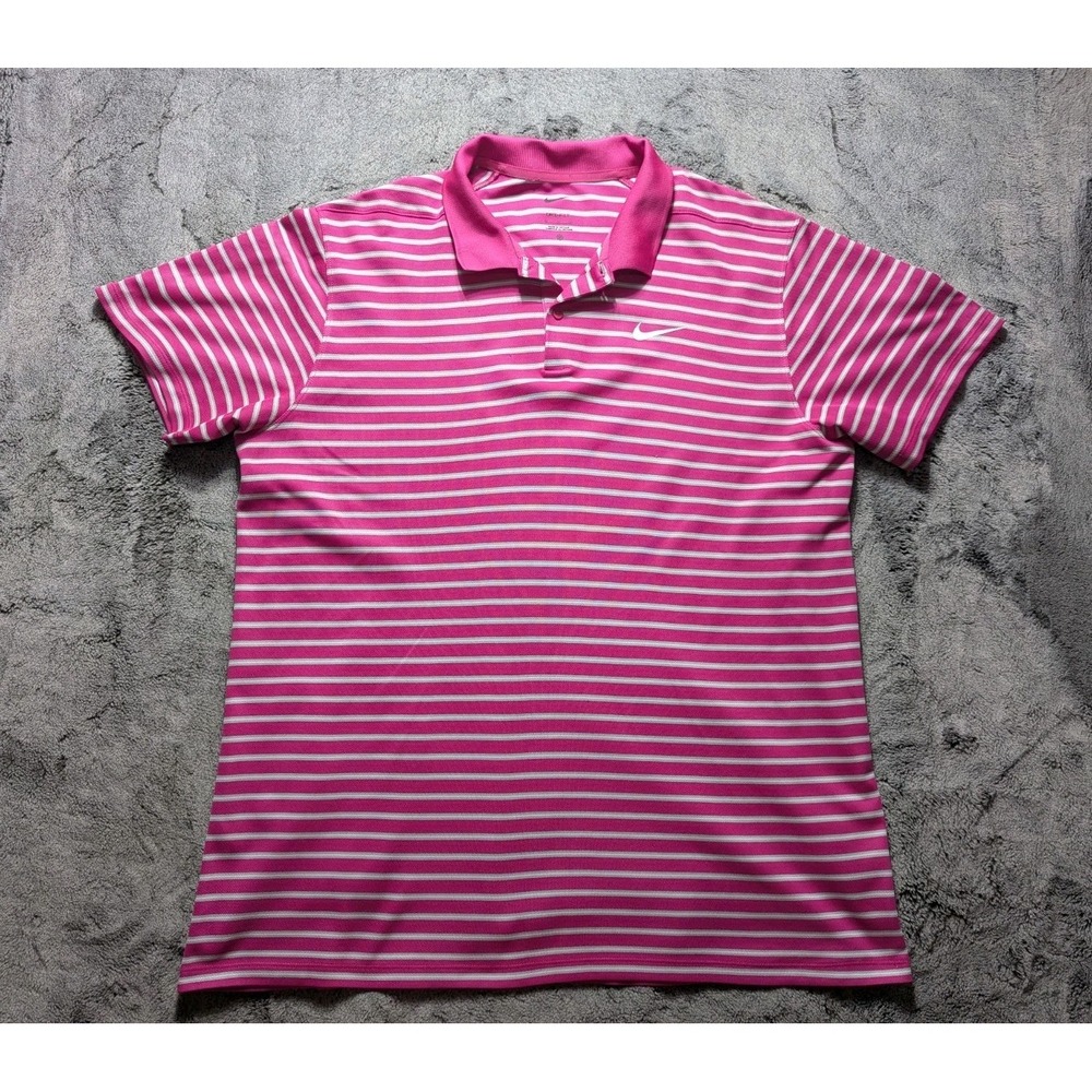 Nike Dri Fit Short Sleeve Polo Shirt Men's Size XL Pink Striped